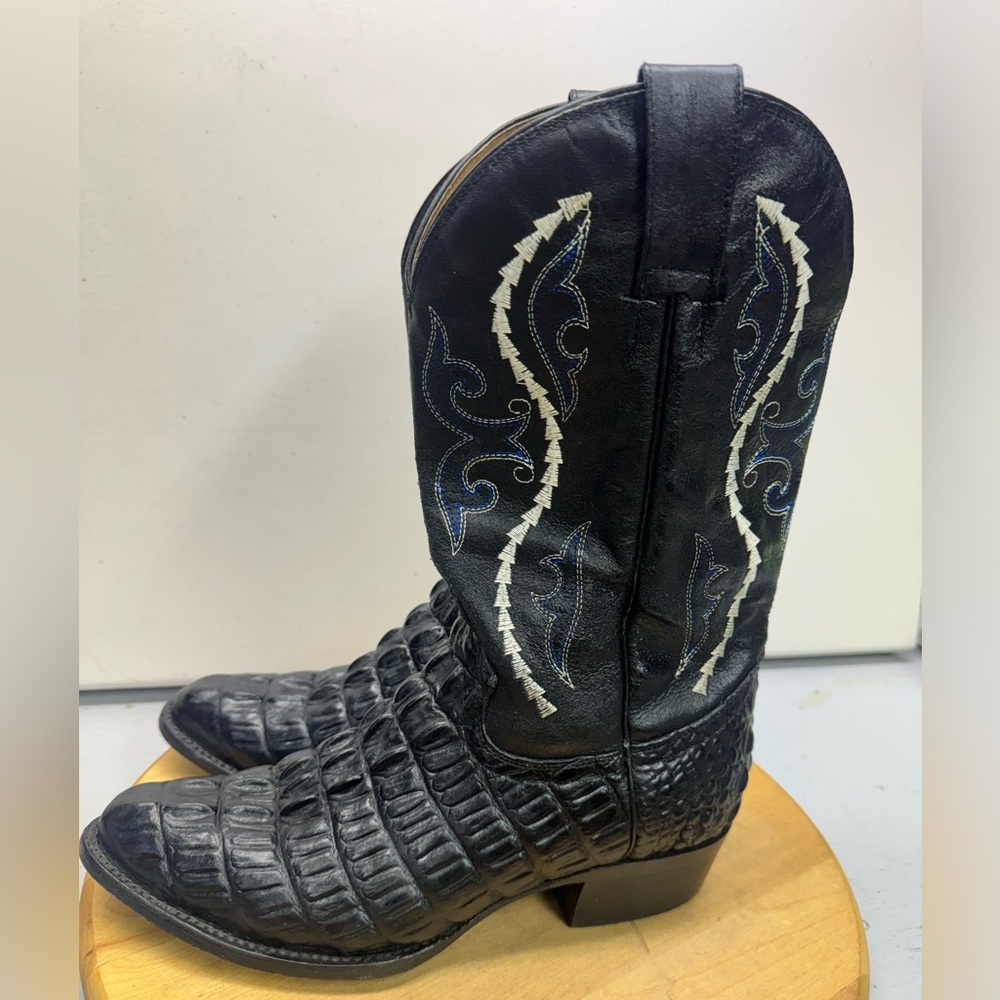 Men's Gran Lider Black Caiman Print Pointed Toe Western Boots Size 8 (27 Mex)